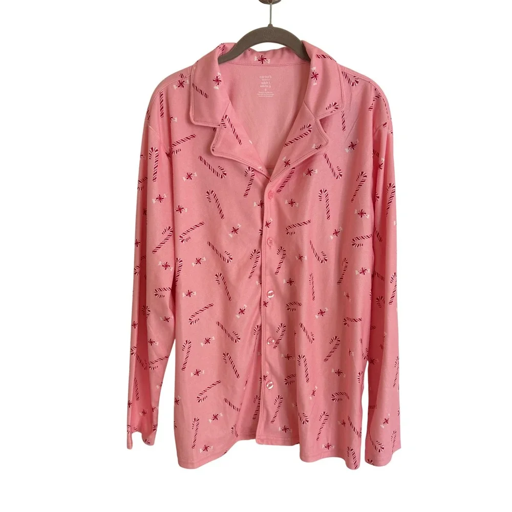 Carters Bedtime Womens Pink Candy Cane Holiday Pajama Set‎ Size Large New NWT